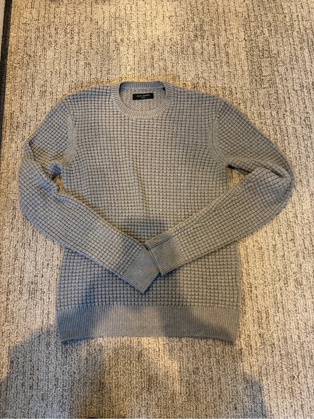 All Saints Men's Light Gray Waffle Crewneck Sweater